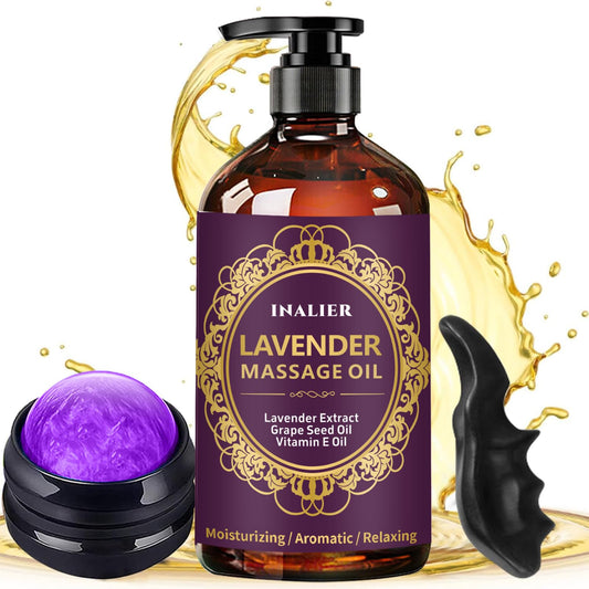 Bottle of lavender massage oil for therapy
