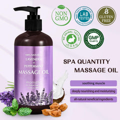 Spa setting with lavender massage oil and towel