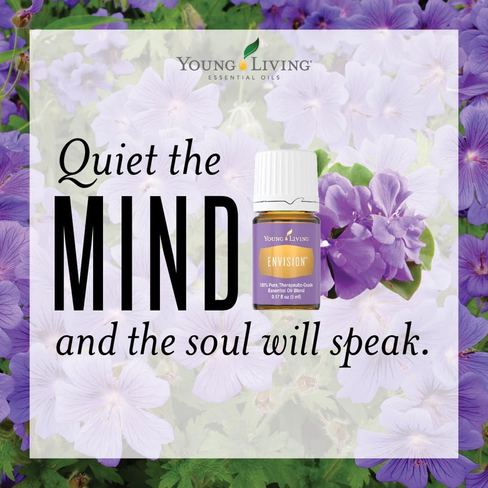 Young Living Envision lavender note bottle suggesting calming breathing.