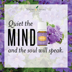 Young Living Envision lavender note bottle suggesting calming breathing.