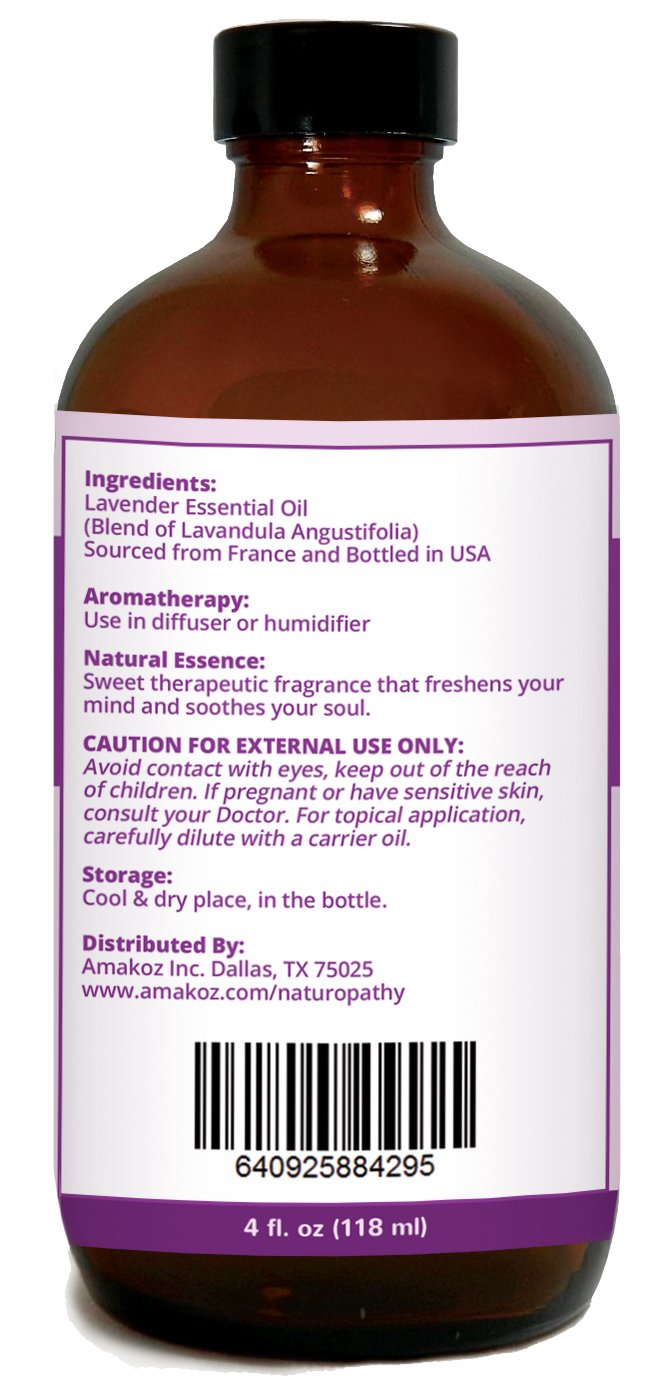 Amber glass bottle of lavender oil with dropper