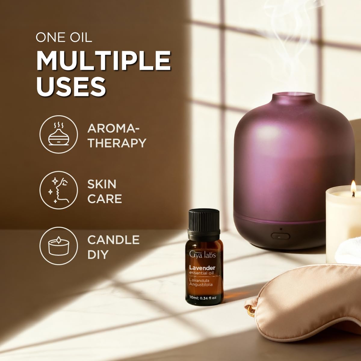 Lavender essential oil blends well with eucalyptus and orange