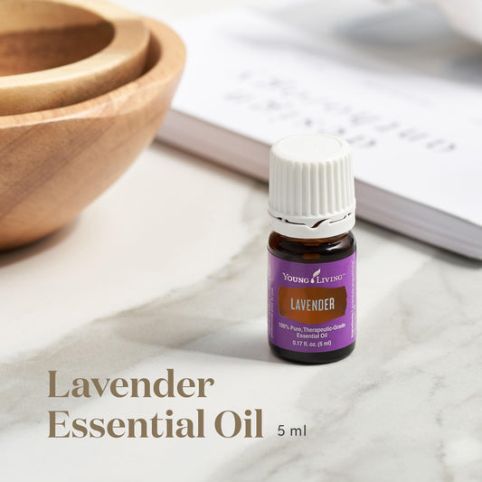 Close-up of lavender essential oil bottle