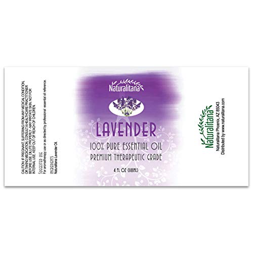 Lavender essential oil bottle with precision dropper, bottled in the USA