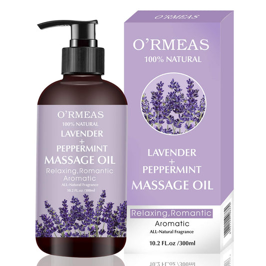 Bottle of lavender and peppermint massage oil