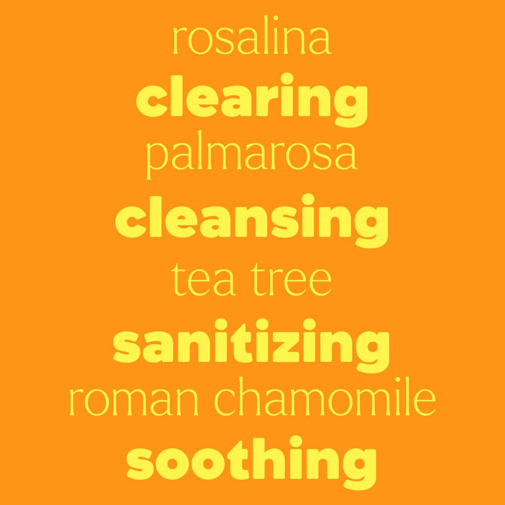 Close-up of lavender, rosalina, tea tree, palmarosa, and roman chamomile oils