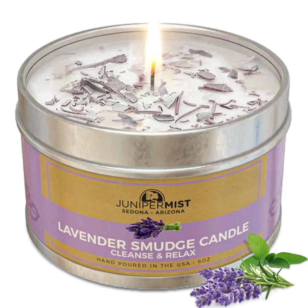 Lavender Sage Smudge Candle 6oz – front view in tin