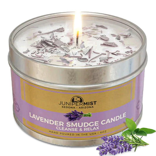 Lavender Sage Smudge Candle 6oz – front view in tin