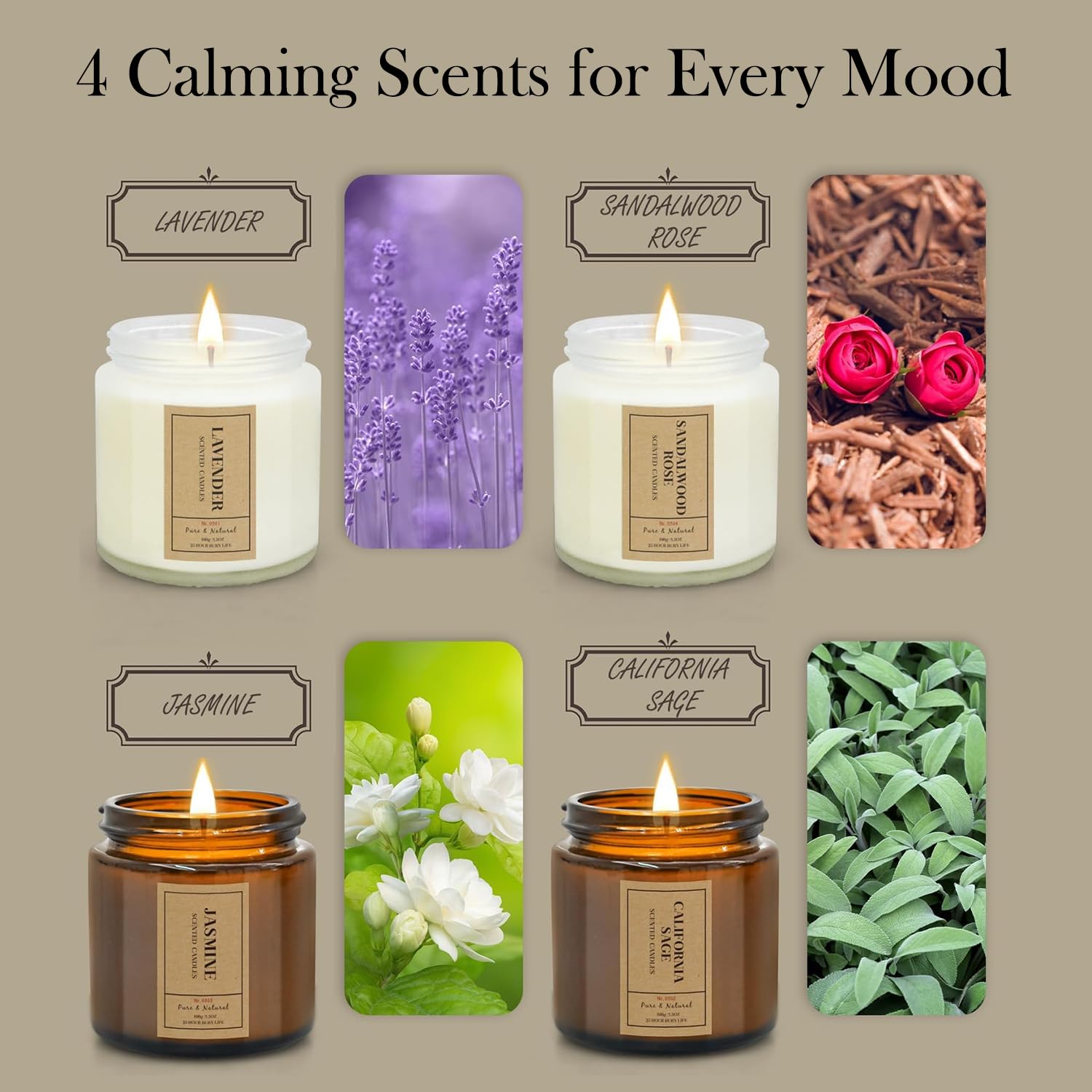 Lavender scented soy wax candle in an amber jar
