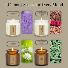 Lavender scented soy wax candle in an amber jar