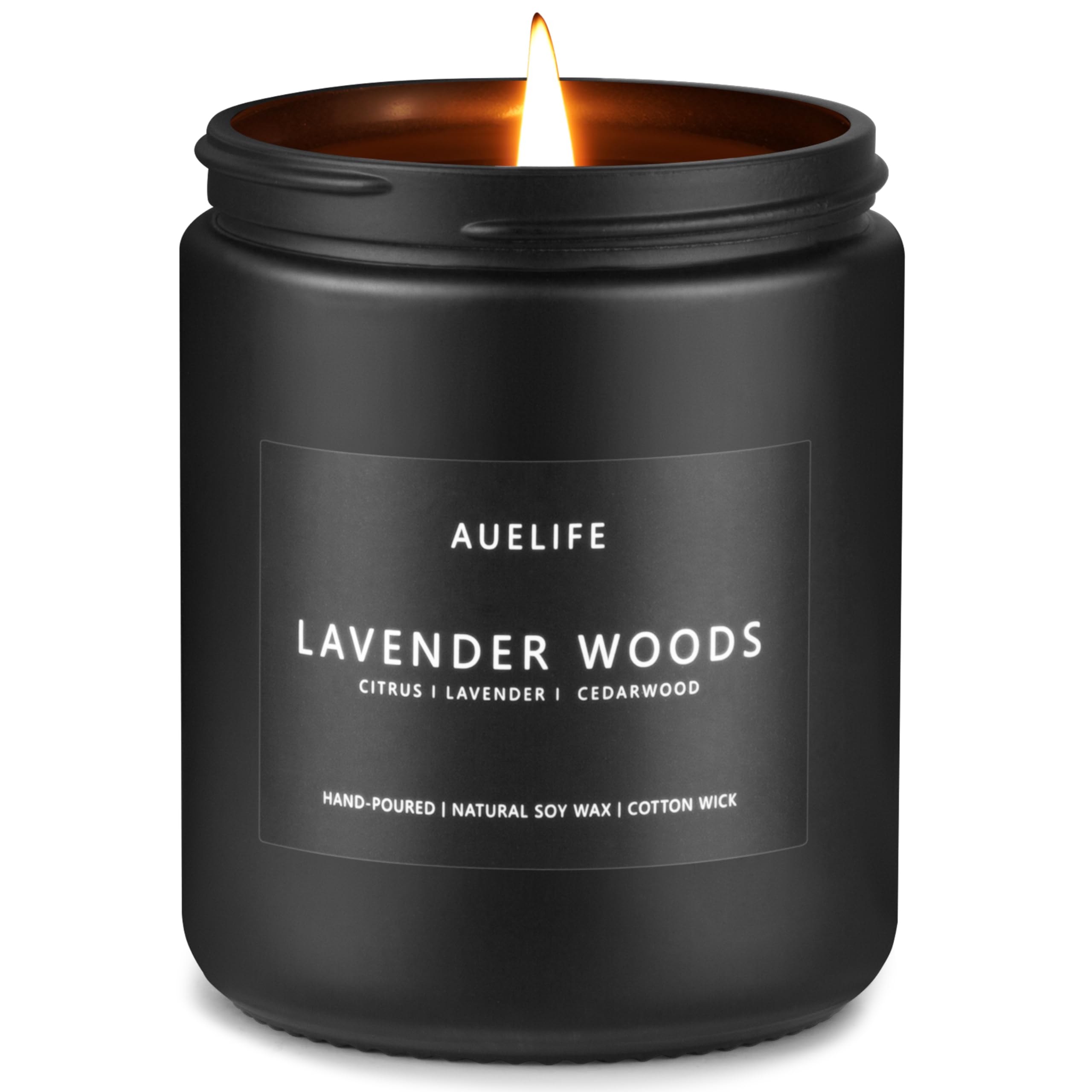 Scented candle for men in a black 7oz jar featuring lavender and wood fragrance