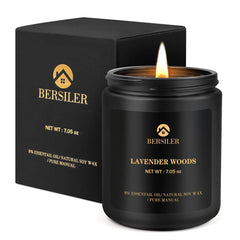 Scented lavender wood candle in a black jar for men