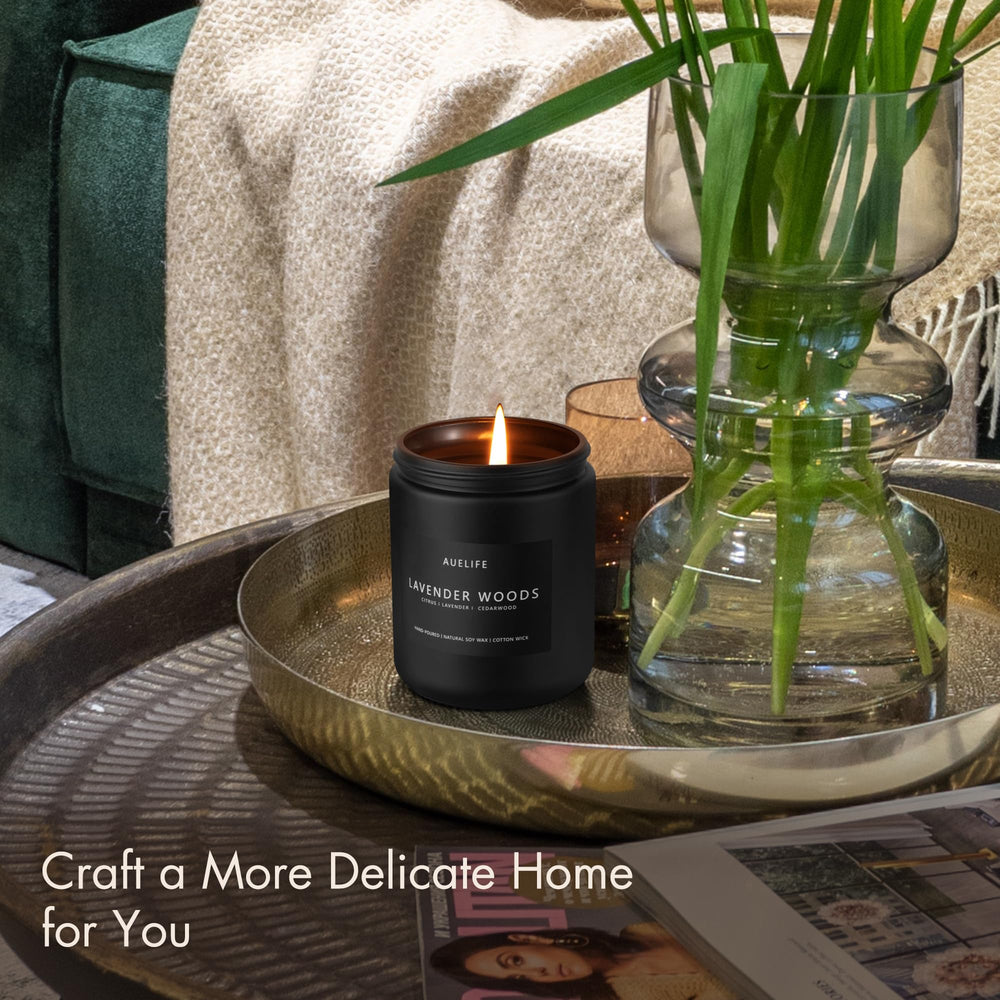 Side profile of Lavender & Wood scented candle