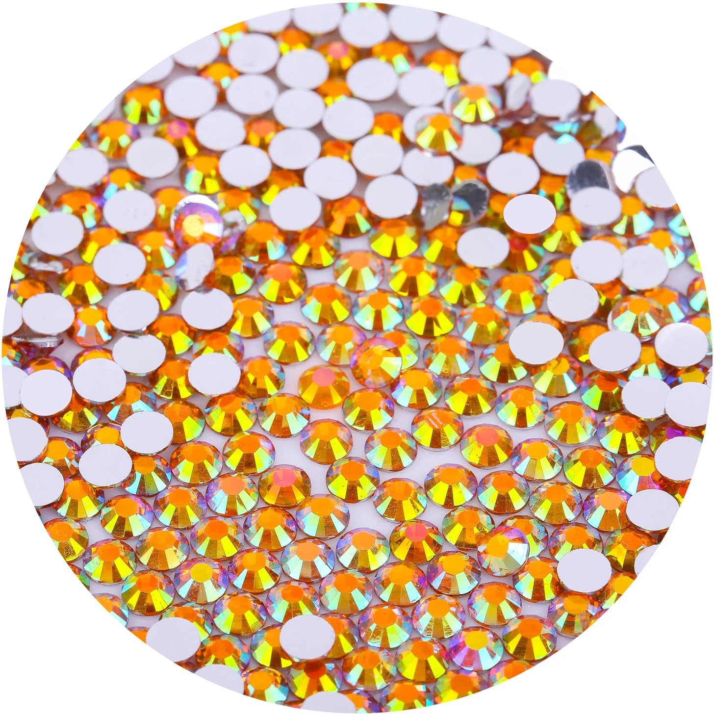 Laviyo 720pcs SS30 flatback rhinestones in orange AB for nails, crafts, and clothing embellishment.