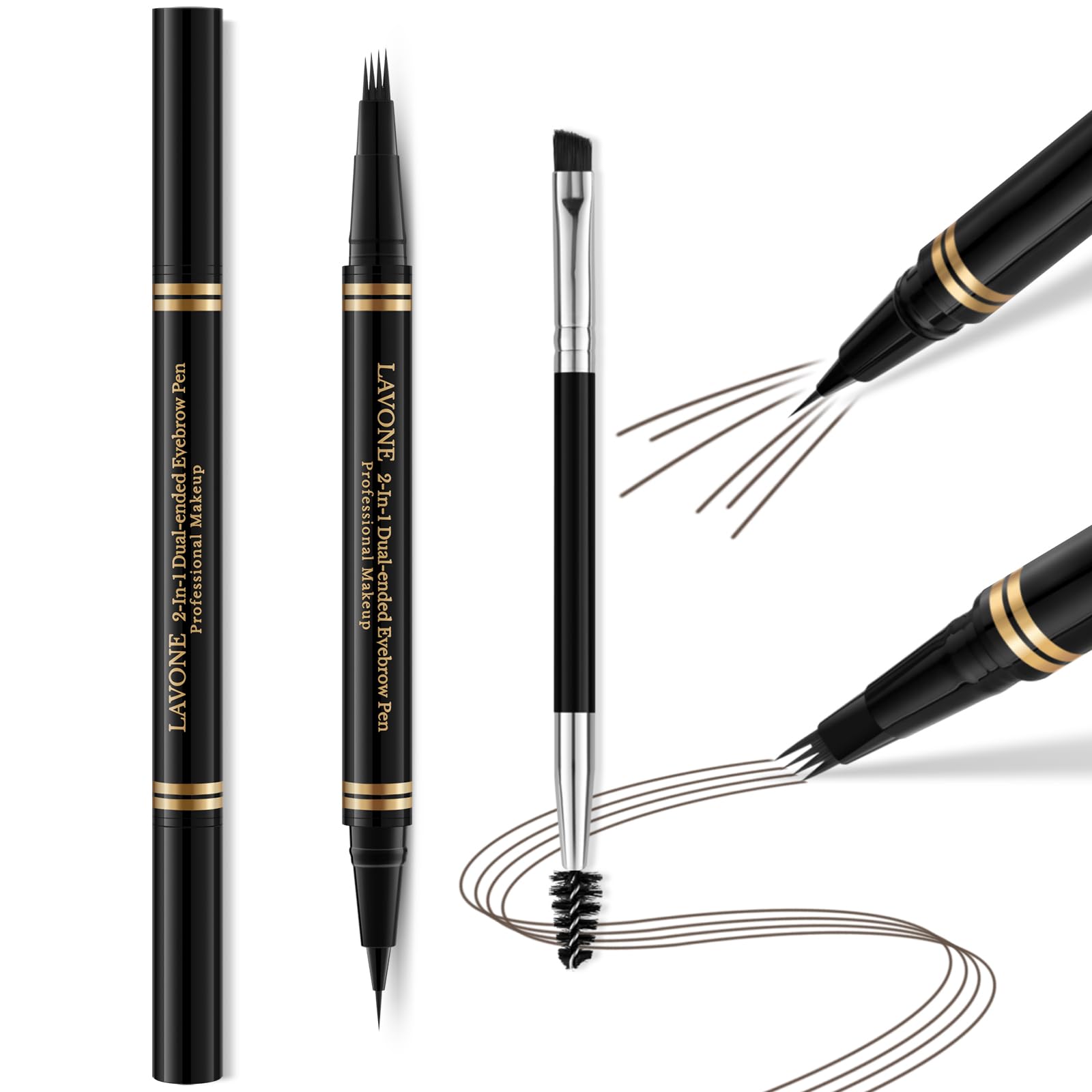 LAVONE 2-in-1 eyebrow pen with four-tip microblade for natural, fuller brows.