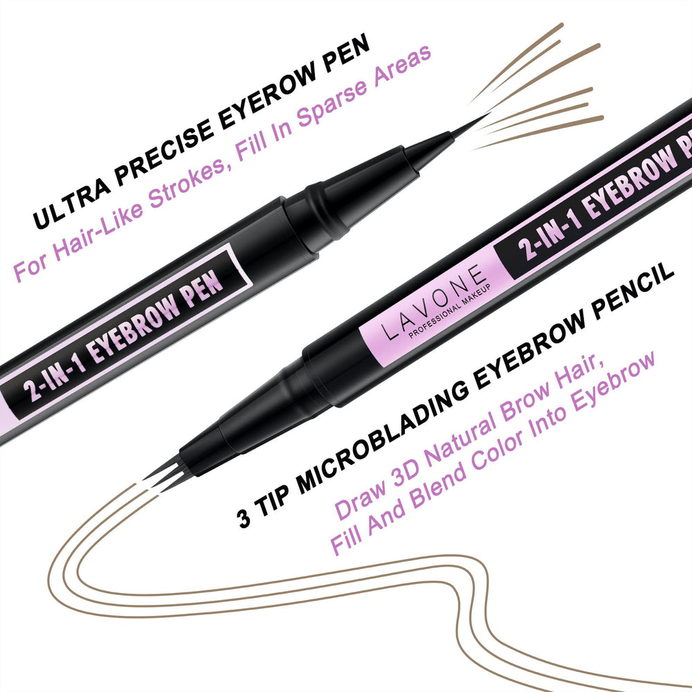 LAVONE 2-in-1 dual-ended brow pen delivers precise, long-lasting color.