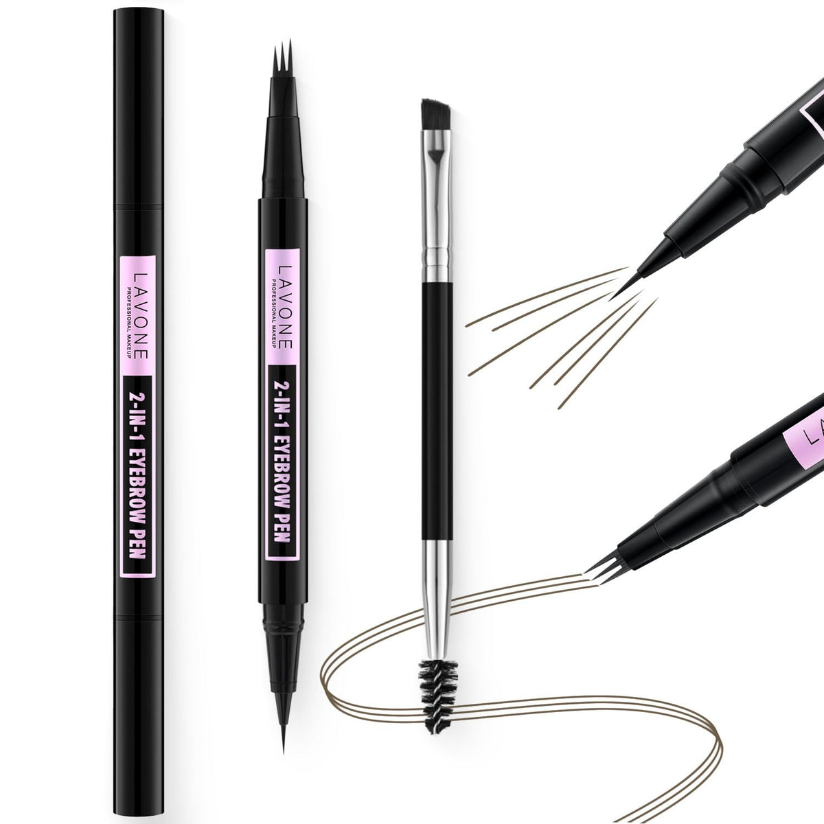 LAVONE 3-tip microblading brow pen creates natural ash brown brows.