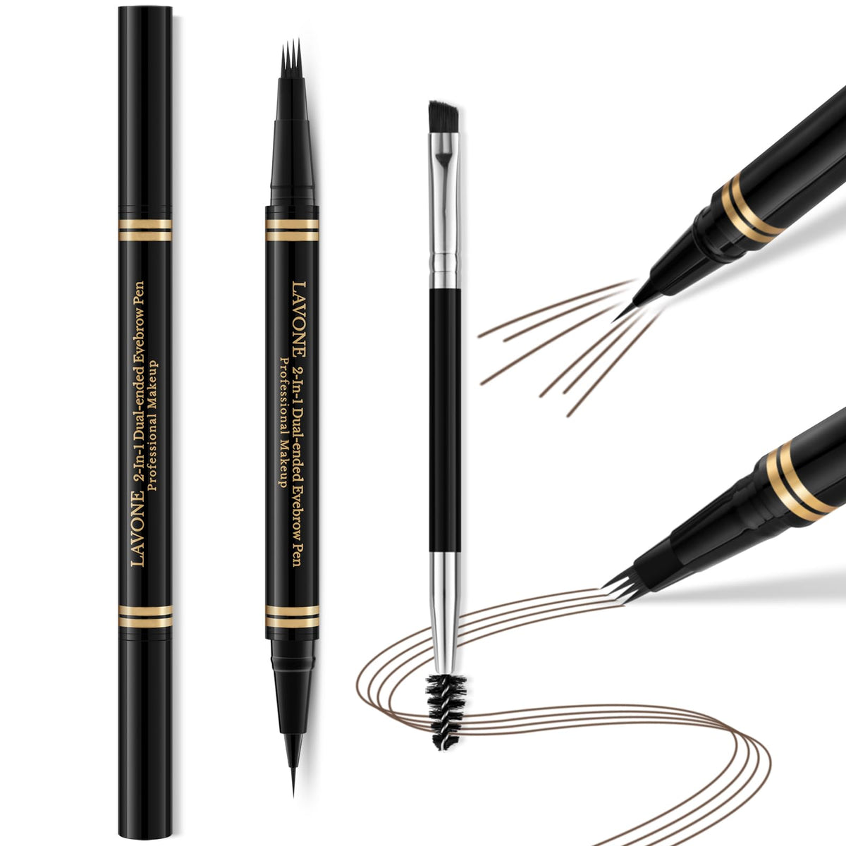 LAVONE Eyebrow Pen 4-tip microblade close-up shows natural hair-like strokes.