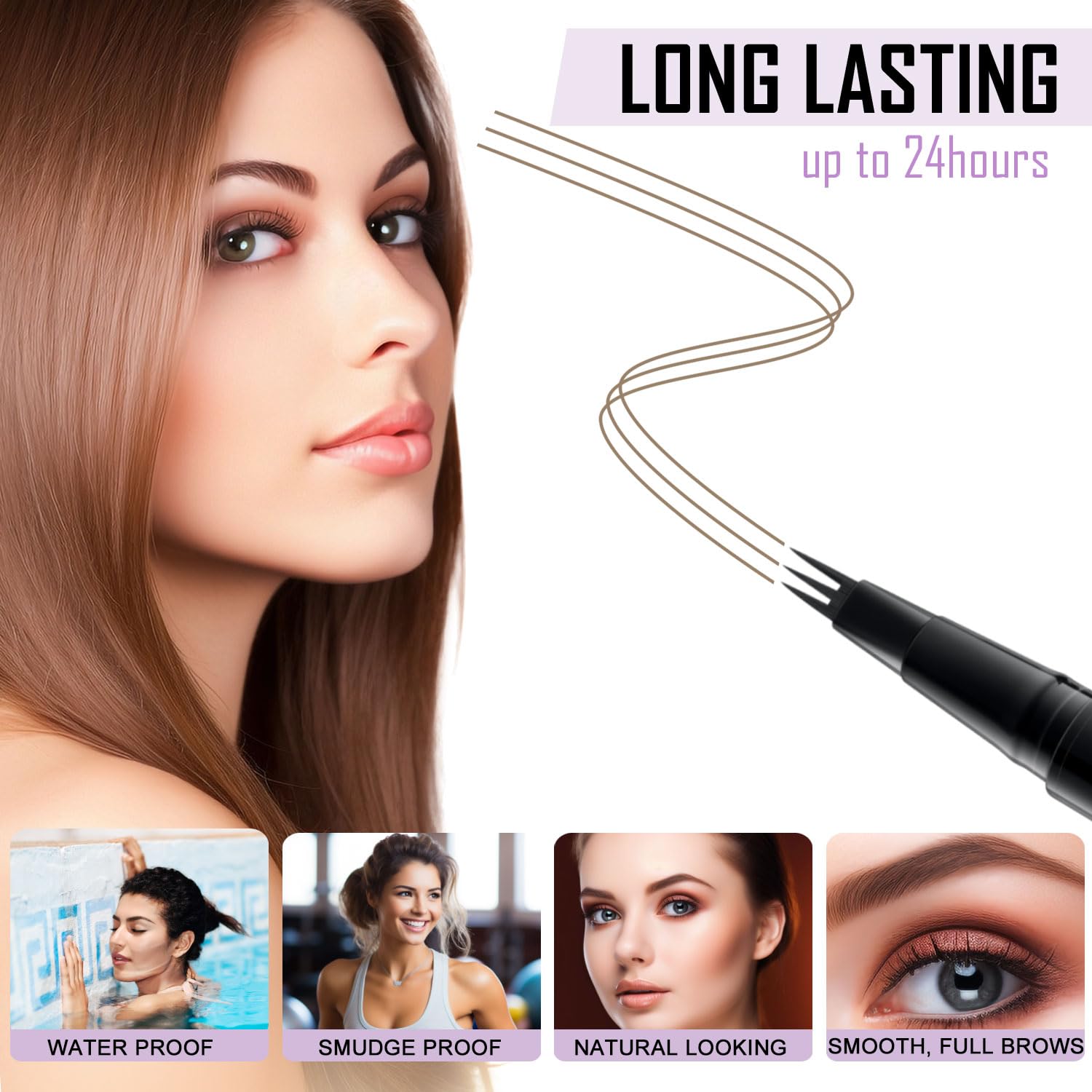 LAVONE waterproof brow pen resists smudging during workouts.