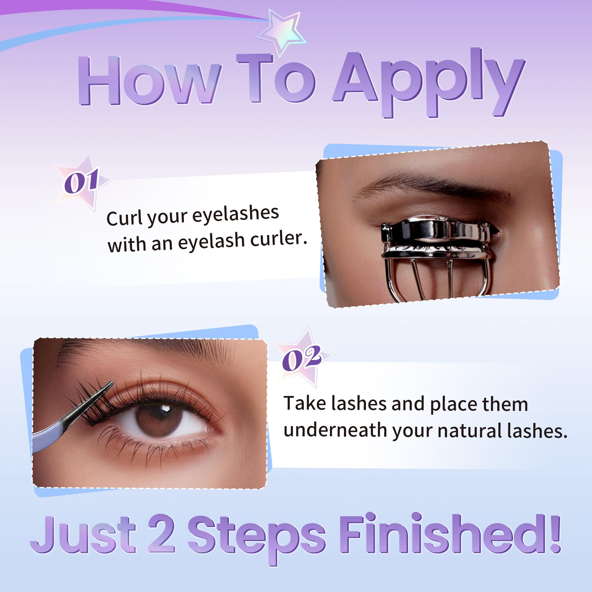 Press LAWINK clusters under natural lashes for a quick, natural enhancement.