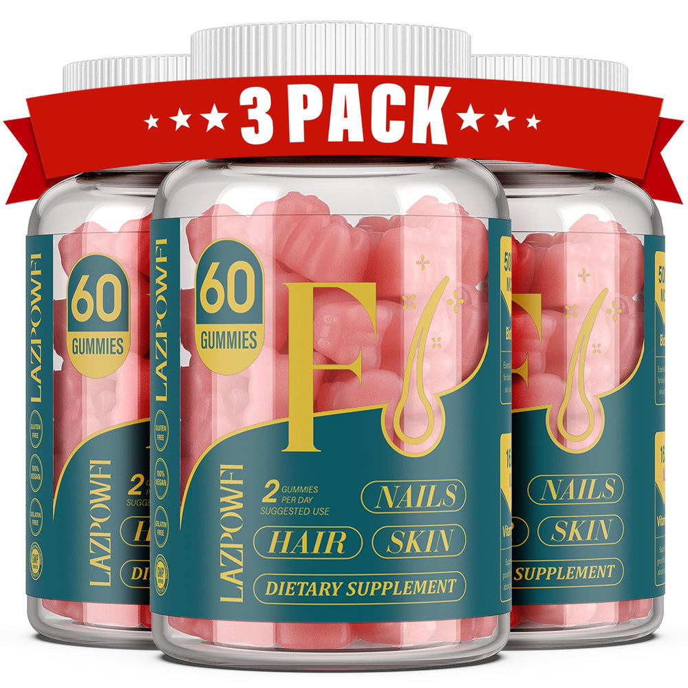 Lazpowfi Biotin Gummies Raspberry 3-Pack bottle on white background