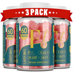 Lazpowfi Biotin Gummies Raspberry 3-Pack bottle on white background