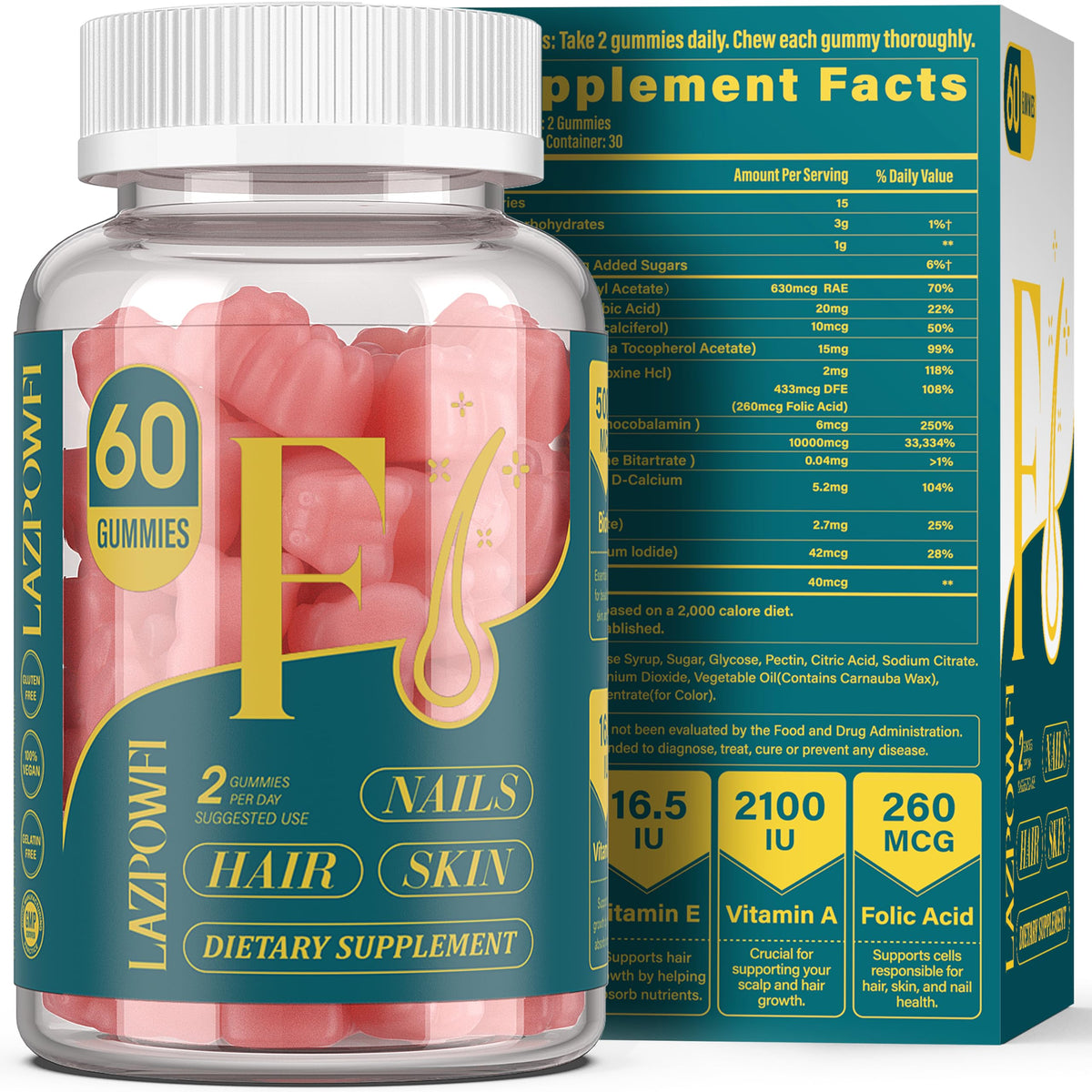 Lazpowfi Biotin Gummies Raspberry bottle front