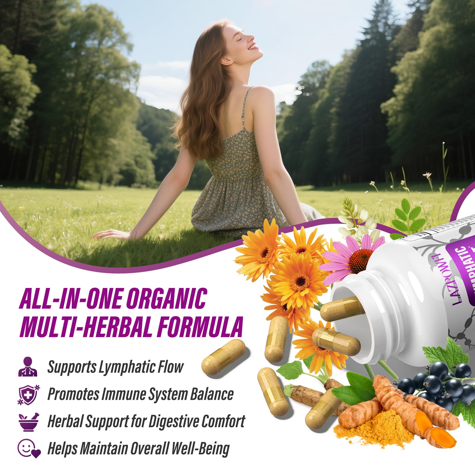 Lazpowfi bottle label close-up showcasing clean vegan capsules