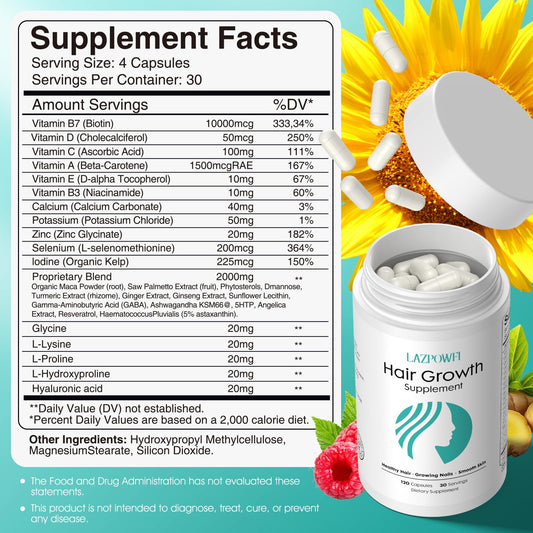 Close-up of Lazpowfi 30-in-1 ingredients including Biotin and vitamins
