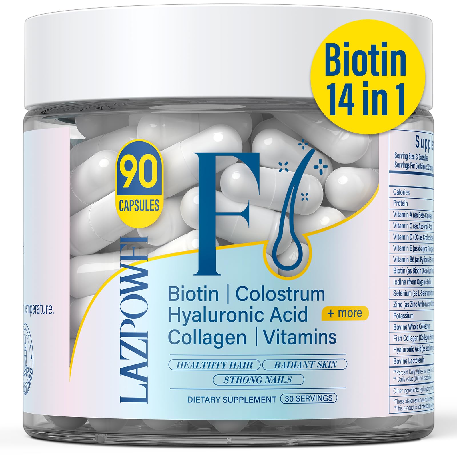 Lazpowfi Hair Skin and Nails Vitamins bottle on white background
