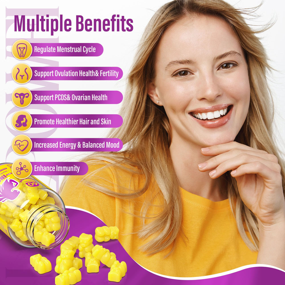 Ingredients panel highlighting Myo-Inositol, D-Chiro-Inositol, and Omega-3