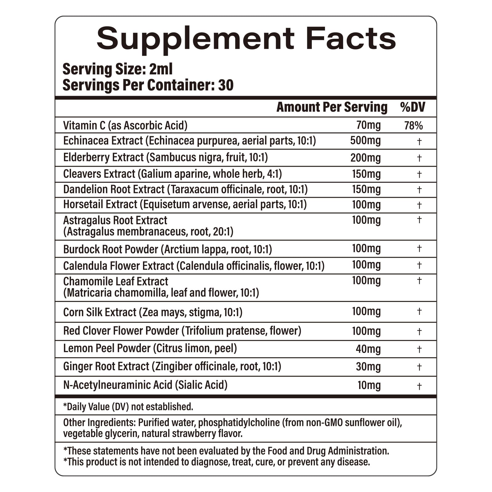 Lazpowfi Liposomal Lymph Drops label information shows vitamin C and herbs