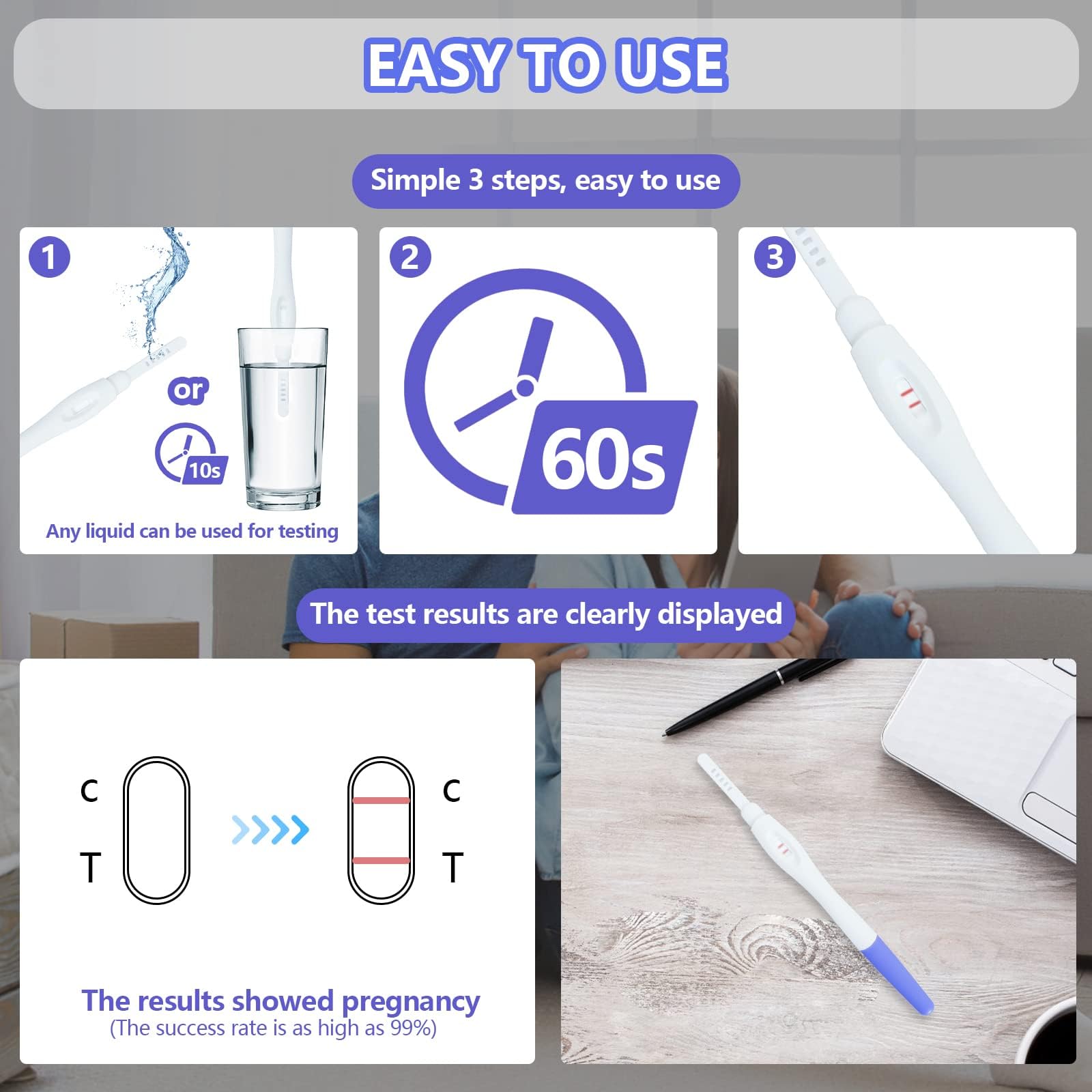 Close-up of LE TOOTER fake pregnancy test strips showing positive result