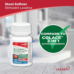 Leader 2-in-1 tablet visible, combining softener and stimulant.