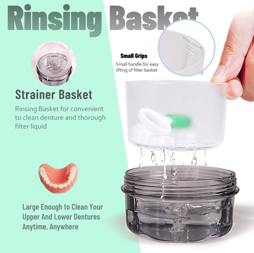 Open denture case with large soaking area for full dentures