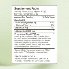 Botanical blend ingredients including prebiotic fiber and L-glutamine