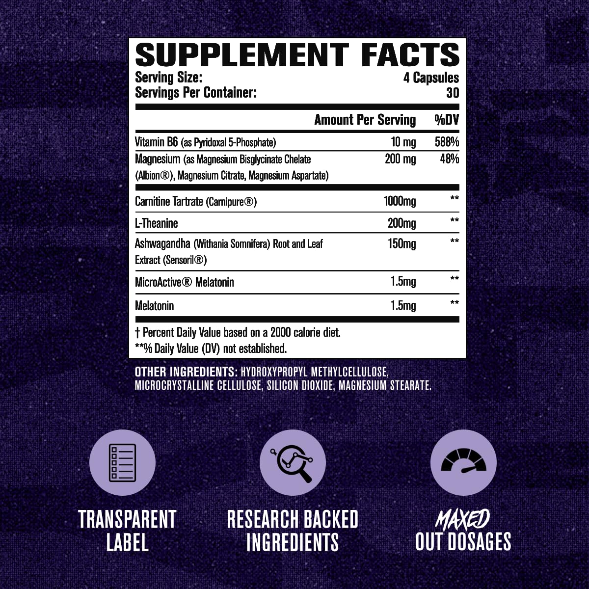 Melatonin, L-Theanine and Ashwagandha ingredients in Lean PM Max