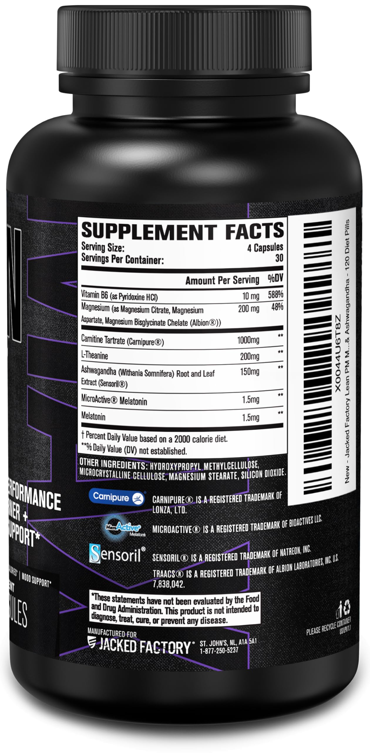 Ashwagandha (Sensoril) and magnesium components in Lean PM Max