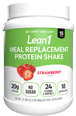 LEAN1 strawberry flavor meal replacement tub for on-the-go nutrition