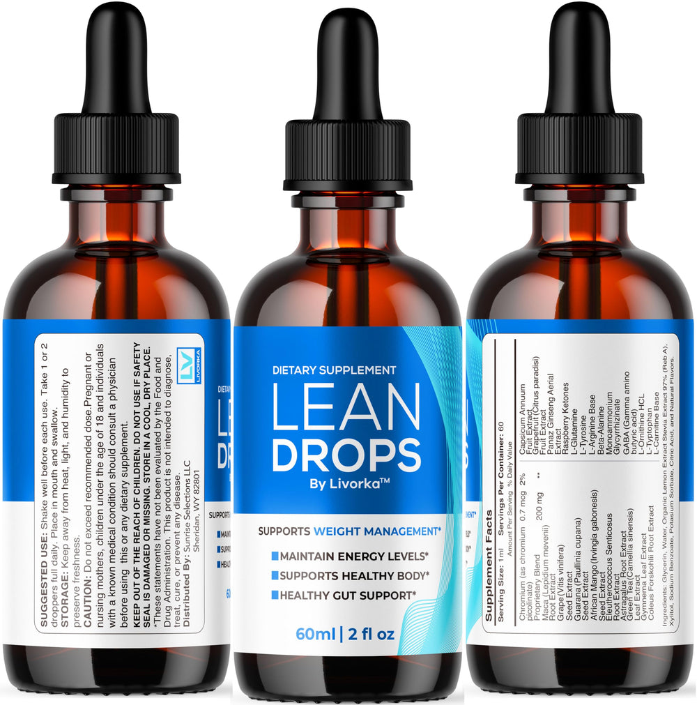 Usage instructions for Lean Drops bottle
