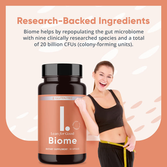 LEANFORGOOD Biome 60 capsules packaging and bottle, front view