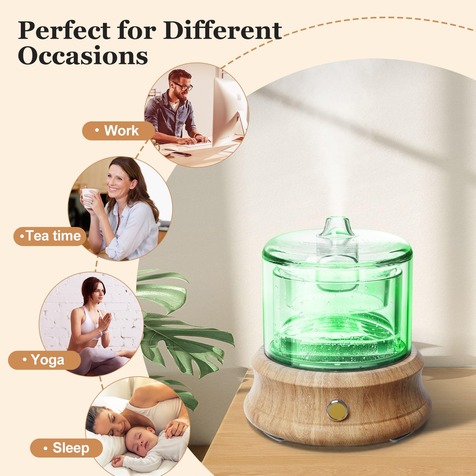 Lecdura glass diffuser showing 80ML capacity and safe operation