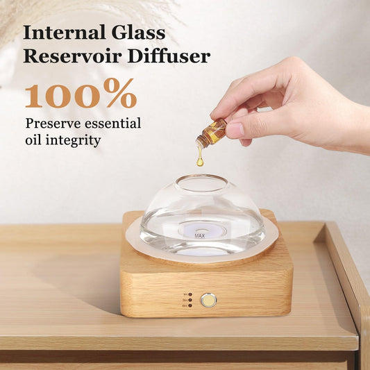 Close-up of hand-blown glass reservoir and glass dome