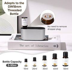 Battery-powered diffuser operating in a living room showing 400–700 sq ft coverage