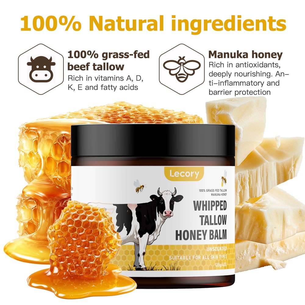 Lecory Beef Tallow Honey Infusion emphasizes nutrient-rich formula supporting skin resilience.