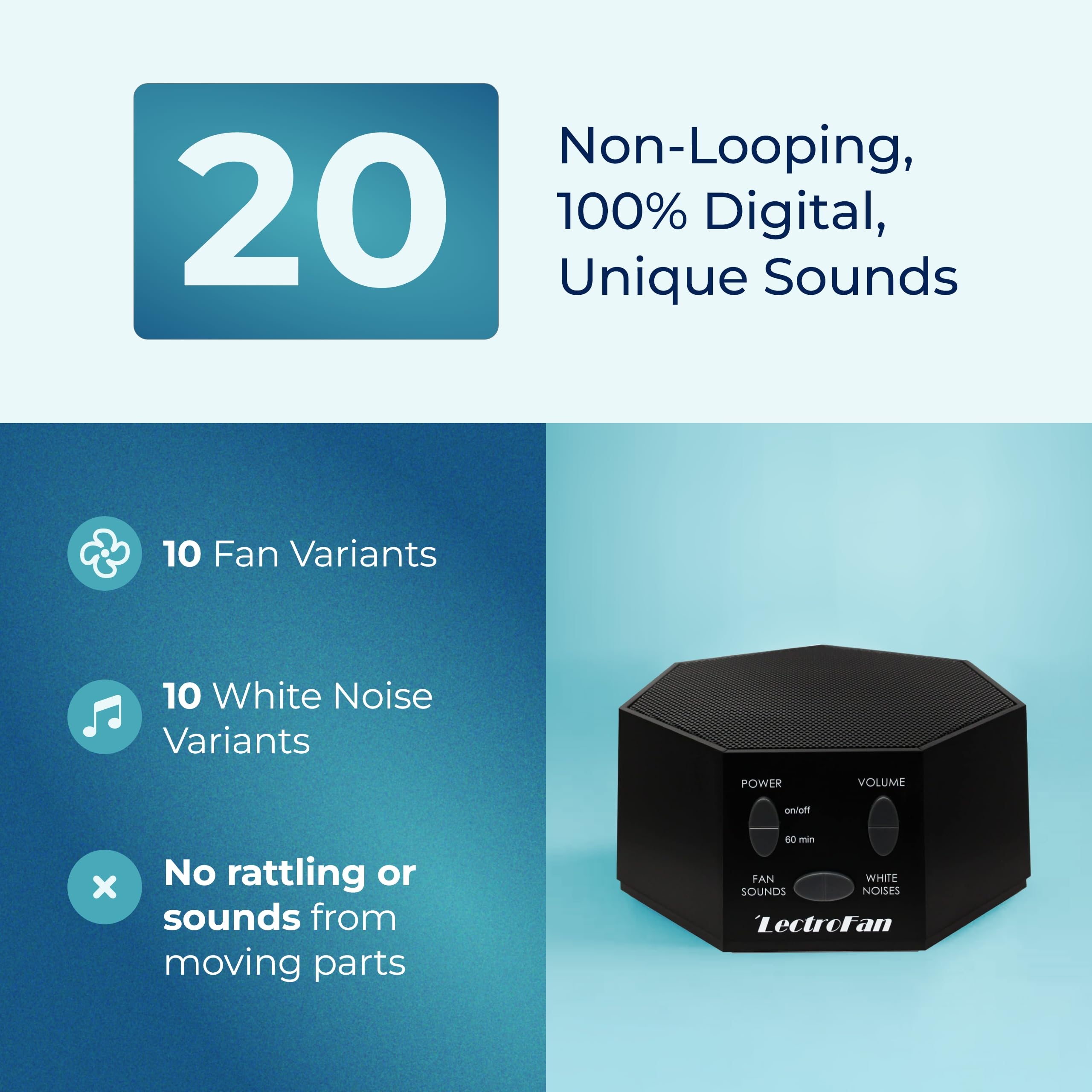 LectroFan Classic quiet fan sounds aid focused sleep and study.