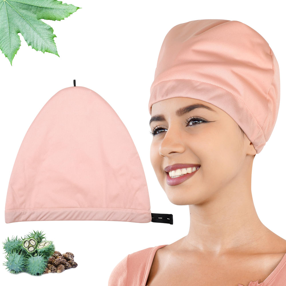 Front view of Leekalos Castor Oil Pack Wrap worn on head
