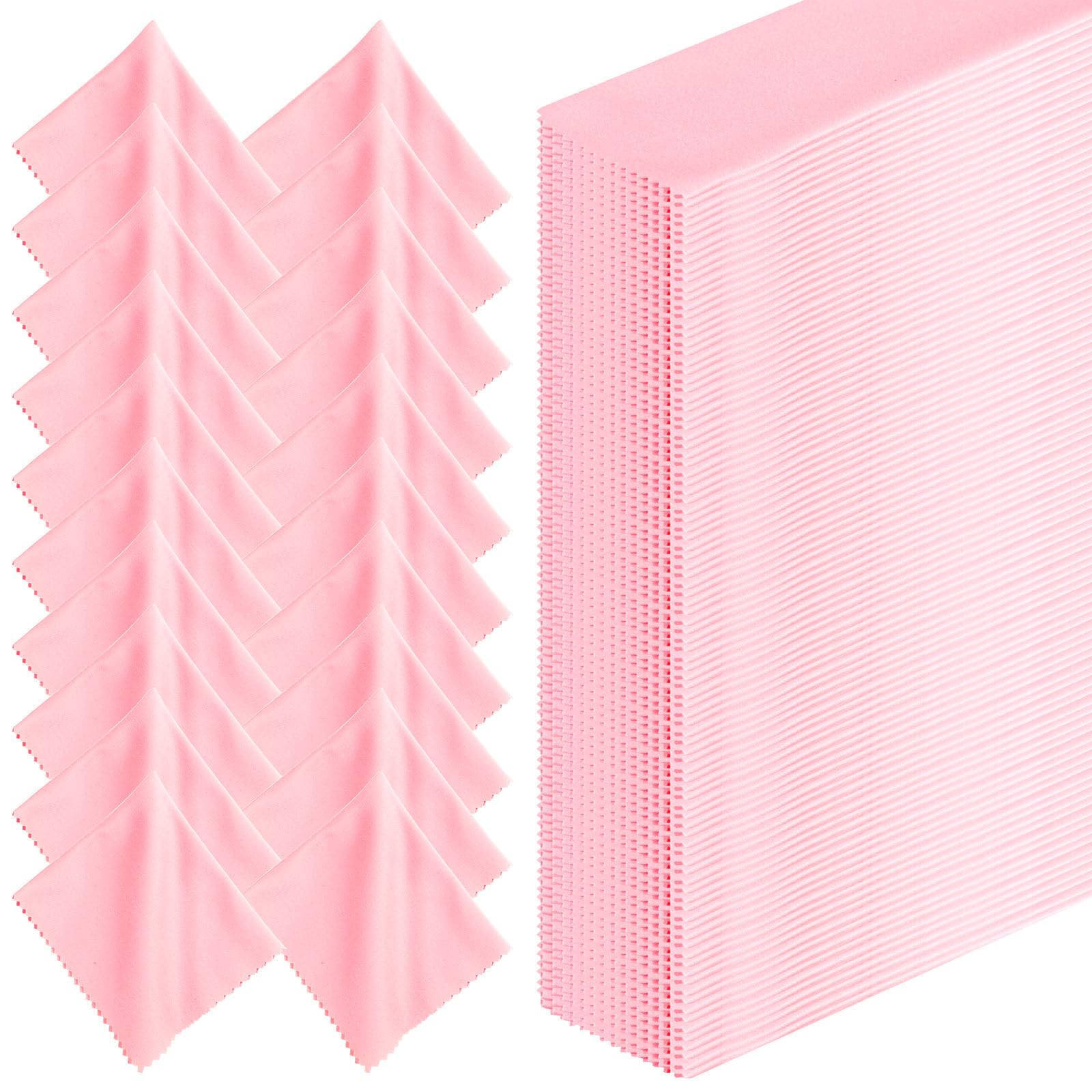Group shot of Leelosp pink microfiber cleaning cloths, 300 pieces