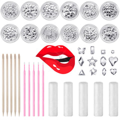 Leelosp 480 Pcs Tooth Gem Kit components arranged including gems and boxes