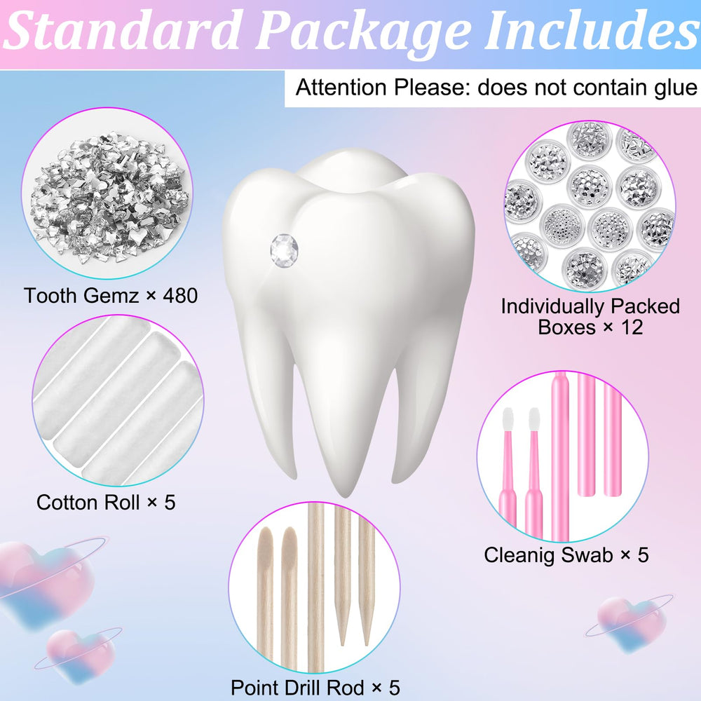Crystal white tooth gems in round transparent boxes